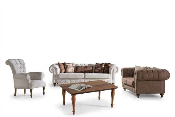 Wit-Bruine Chesterfield zitgroep Designerbanken Luxe set 3+2+1