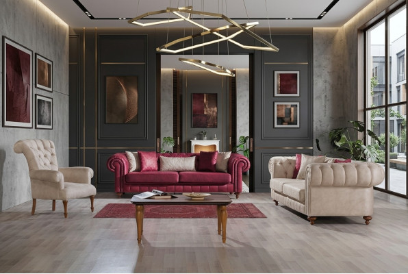 Chesterfield bankstel bankstel set met 3+3+1 zitplaatsen woonkamer set
