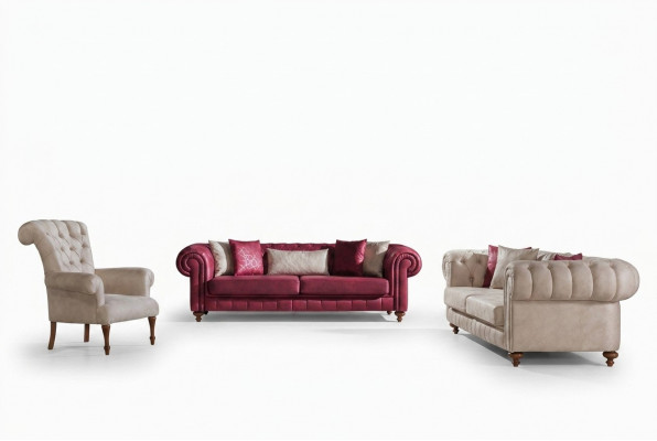 Chesterfield bankstel bankstel set met 3+3+1 zitplaatsen woonkamer set