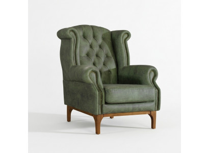 Groene Chesterfield luxe fauteuil gestoffeerde designer fauteuil met armleuningen.