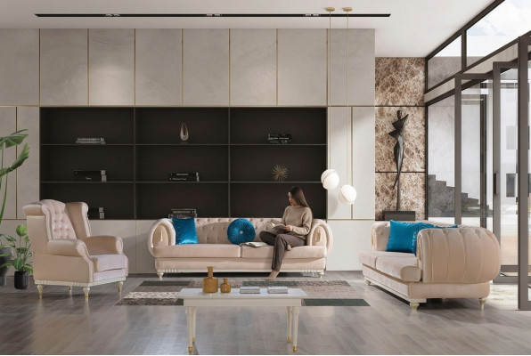 Beige bankstel 3+2+1 zits luxe gestoffeerde bankstellen Stijlvolle meubels