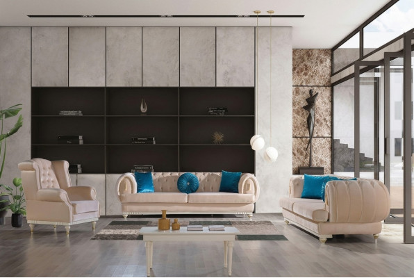Beige bankstel 3+2+1 zits luxe gestoffeerde bankstellen Stijlvolle meubels