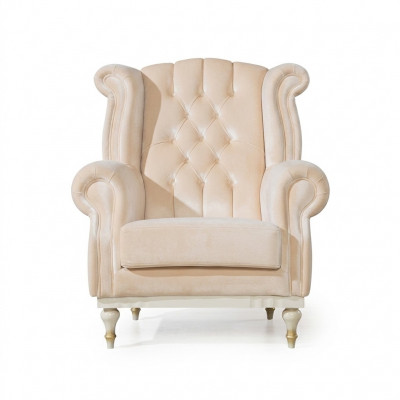 Witte retro fauteuil Chesterfield eenzits barkruk woonkamer 1-zits