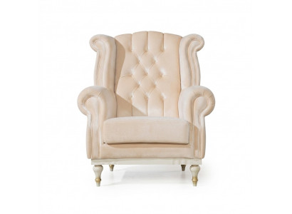 Witte retro fauteuil Chesterfield eenzits barkruk woonkamer 1-zits