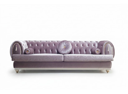 Lila Chesterfield driepersoons designer bankstel met houten frame