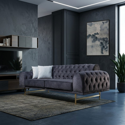 Blauwe driezits luxe bankstel voor de woonkamer met 3-zitter gestoffeerde banken.