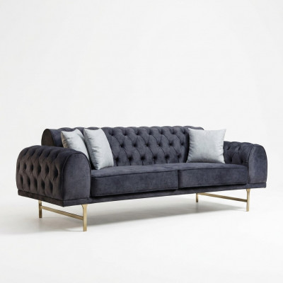 Blauwe driezits luxe bankstel voor de woonkamer met 3-zitter gestoffeerde banken.