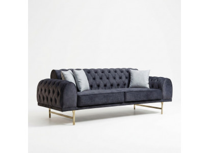 Blauwe driezits luxe bankstel voor de woonkamer met 3-zitter gestoffeerde banken.
