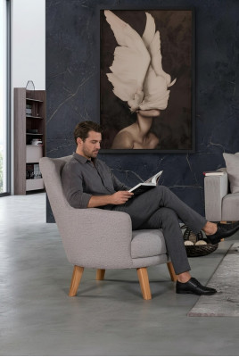 Ontwerp fauteuil 1-zits Moderne Comfortabele leunstoel Hout Grijs Meubels