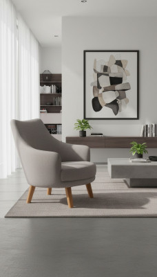 Ontwerp fauteuil 1-zits Moderne Comfortabele leunstoel Hout Grijs Meubels