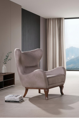Moderne fauteuil, eenpersoons ontwerp, 1-zits, gestoffeerd in beige textiel.