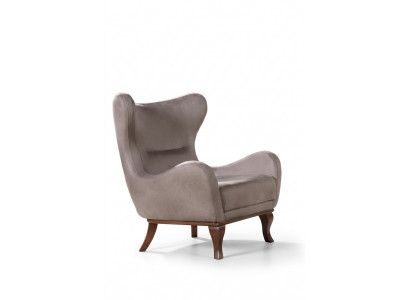 Moderne fauteuil, eenpersoons ontwerp, 1-zits, gestoffeerd in beige textiel.