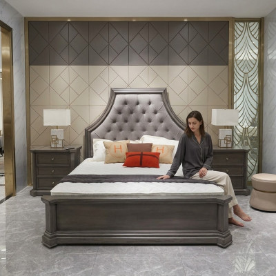 Slaapkamer set Bed + 2x Nachtkastje Bedden Tweepersoonsbed Meubels Chesterfield Nieuw