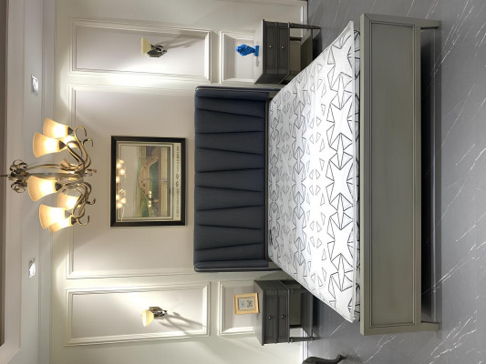 Modern bed upholstery design luxury double hotel beds furniture marriage wooden beds gray