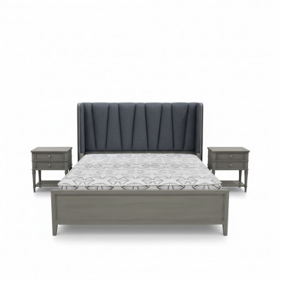 Ontwerp slaapkamer 3-delig. Bed 2x nachtkastjes Beddenset Hout Nachtkastje Grijs