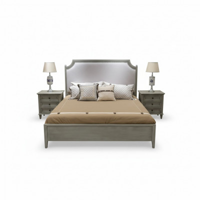 Premium slaapkamer set: bed en nachtkastjes van natuurlijk hout in grijs