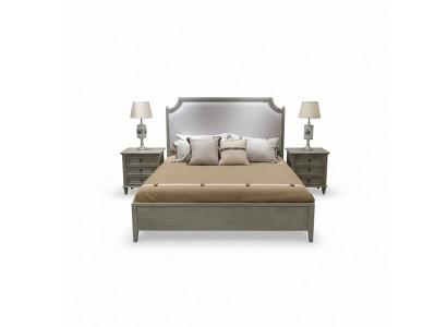 Premium slaapkamer set: bed en nachtkastjes van natuurlijk hout in grijs