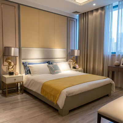 Bed Tweepersoonsbed Bedden Meubels Inrichting Slaapkamer Ontwerp Stof Textiel nieuw