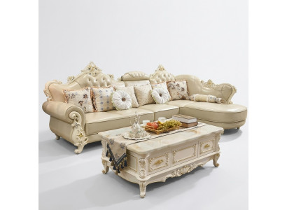 Woonlandschap hoekbank L-vorm bank meubels leer hout bank Chesterfield