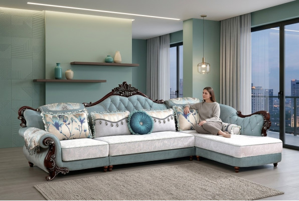 Klassieke textiel bankstel Chesterfield hoekbank hoekkussen bekleding bank