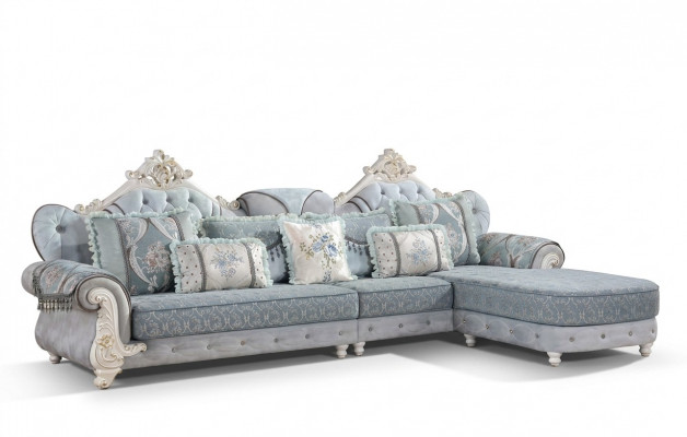 Hoekbank L-vorm Textiel Luxe Bankstel Blauw Zitmeubel Meubels