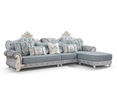 Hoekbank L-vorm Textiel Luxe Bankstel Blauw Zitmeubel Meubels