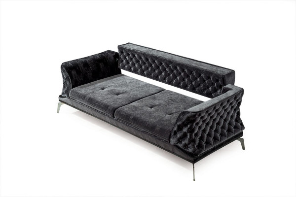 Zwarte bankstel sofa set 3+1 zit Chesterfield woonkamer gestoffeerd