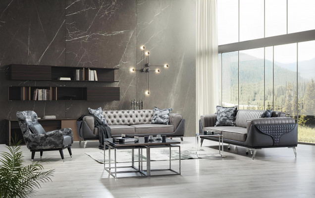 Bankstel set 3+1 zits woonkamer set bank fauteuil bank nieuw grijs
