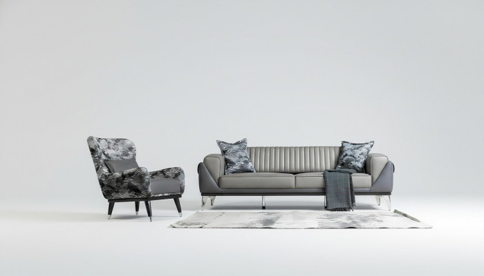 Bankstel set 3+1 zits woonkamer set bank fauteuil bank nieuw grijs