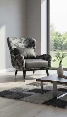 Woonkamer fauteuil met gestoffeerde zitting in modern design met slangenprint bekleding.