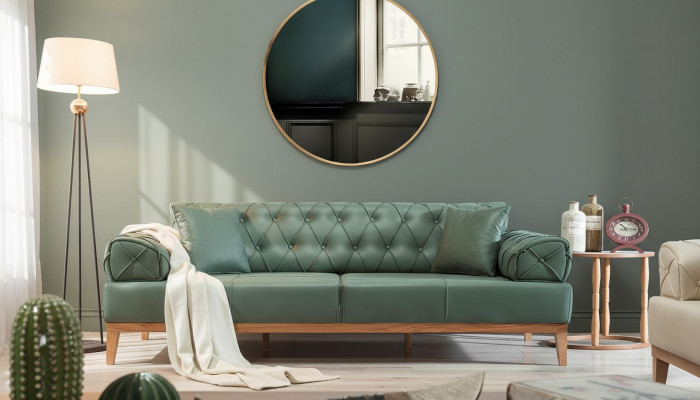 Chesterfield bank 3-zits bank bankstel Groen Nieuw Textiel Hout 220cm