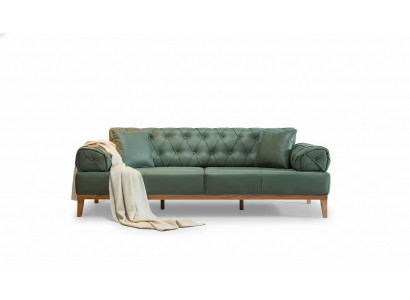 Chesterfield bank 3-zits bank bankstel Groen Nieuw Textiel Hout 220cm