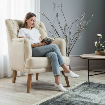 Woonkamer fauteuil meubels modern stof lounge textiel kunstleer beige Woonkamer fauteuil meubels modern stof lounge textiel kunstleer beige