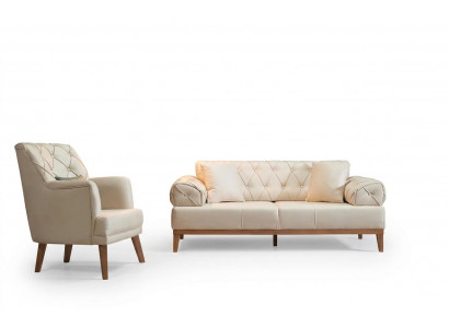 Sofaset set bank banken bank fauteuil driezitter 3+1 zits beige