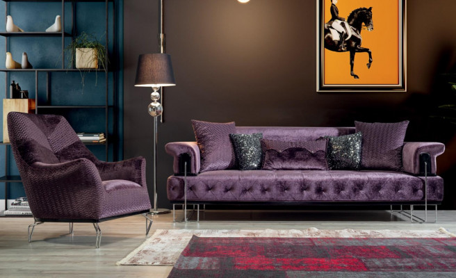 Fauteuil enkelzitter 1-zits gestoffeerde stoel Designerstoel Stof Modern Paars