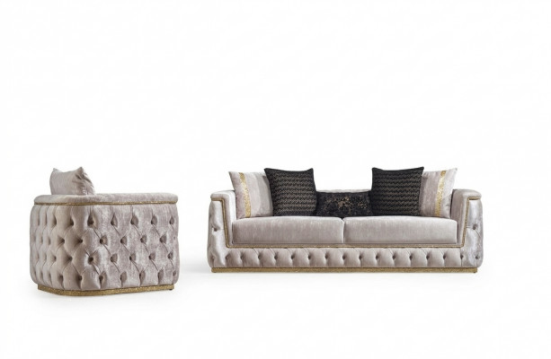 Luxe Chesterfield bankstel set 3+1 zitbank bekleding meubels fluweel goud