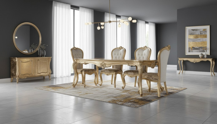 Eetkamer Eettafel Stoel Groep Garnituur Set Hout Tafel Tafels Barok Sets 5-delig