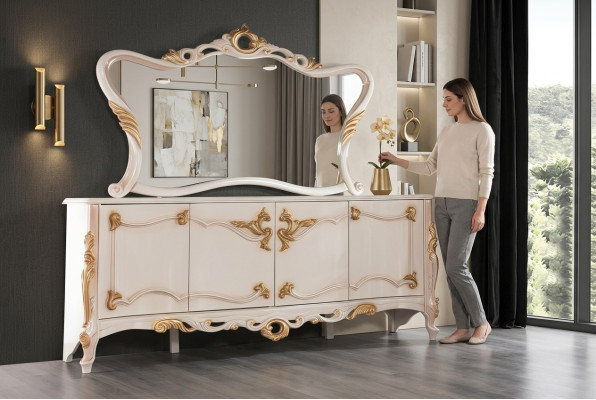 Dressoir met spiegel Garnituur Eetkamer barok commodes Houten commode Houten kast Nieuw