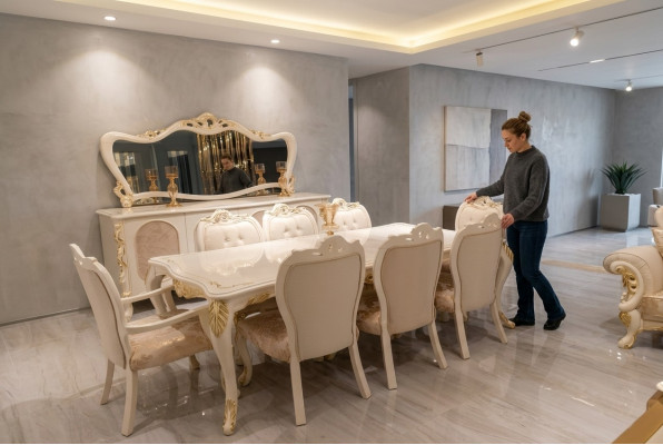Stel 8x stoelen Eetkamerstoel Stoel Set Hout Luxe Eetkamer Stijl Barok Groep