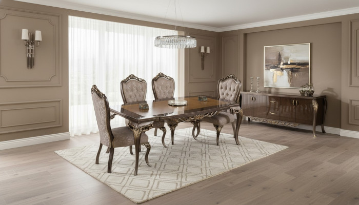 Eetkamerstoel stoel stoelen hout luxe eetkamer ess stof stijl barok 1x fauteuil