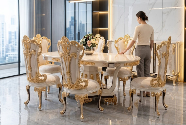Eetkamerstoel stoel stoelen hout luxe eetkamer eet stof stijl barok rococo