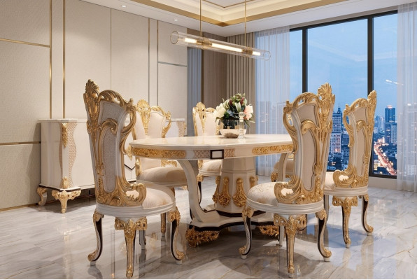 Eetkamerstoel stoel stoelen hout luxe eetkamer eet stof stijl barok rococo