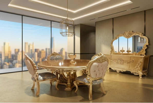 Luxe set eetkamer eettafel stoel dressoir spiegel stoelen tafel 7-delig.