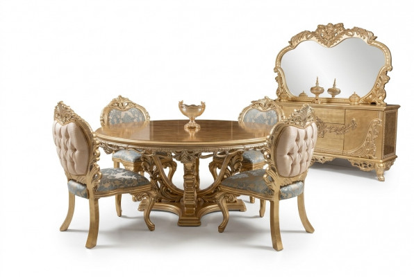 Luxe set eetkamer eettafel stoel dressoir spiegel stoelen tafel 7-delig.