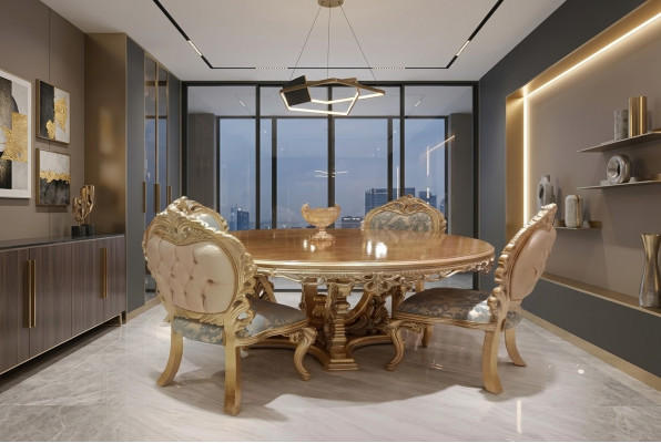 5-delige klassieke eetkamerset met ronde tafel en stoelen