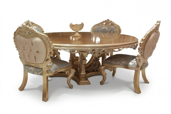 5-delige klassieke eetkamerset met ronde tafel en stoelen