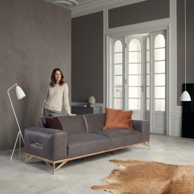 Driepersoons bank 3-zits luxe banken woonkamer inrichting modern stoffen ontwerp.
