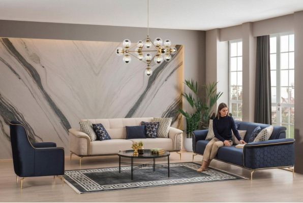 Bankstel set banken bank fauteuils driezits 3+3+1 zits stof groep nieuw