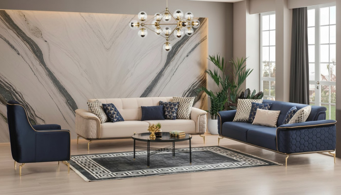 Bankstel set banken bank fauteuils driezits 3+3+1 zits stof groep nieuw