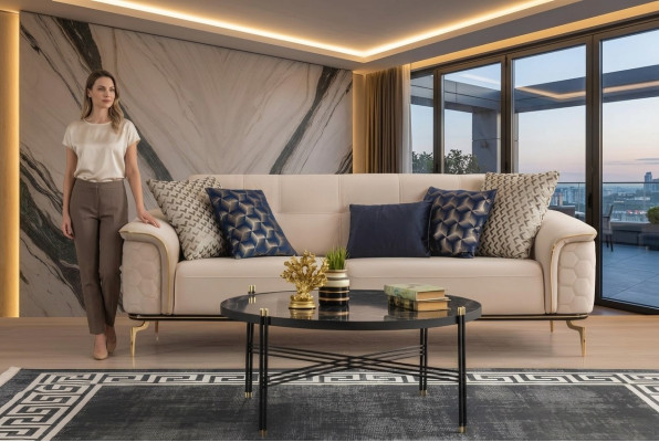 Driepersoons bank 3-zits luxe banken woonkamer meubels inrichting stof design